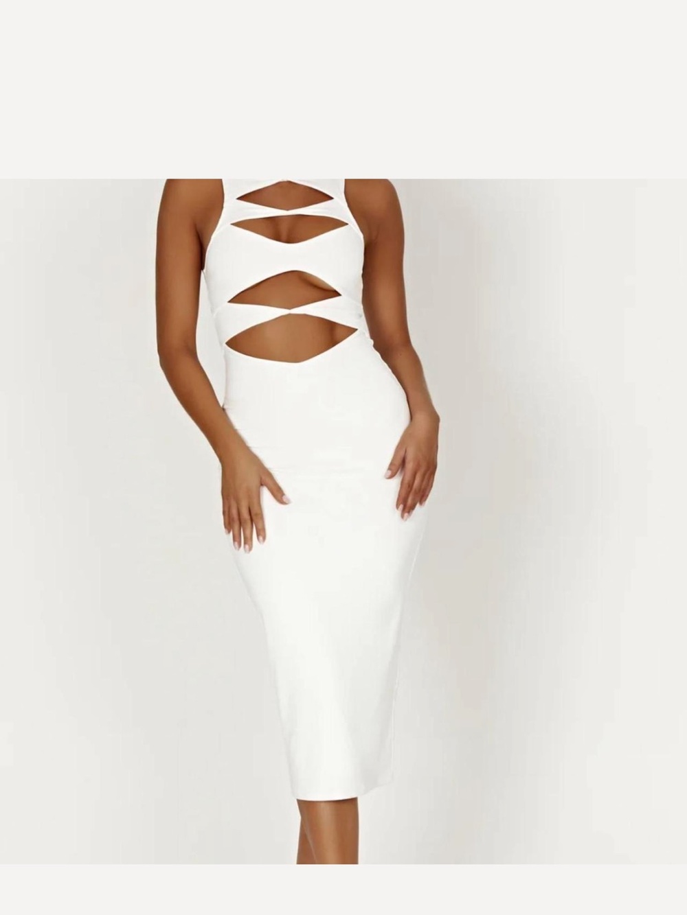 Meshki White Cutout Halter Midi Dress